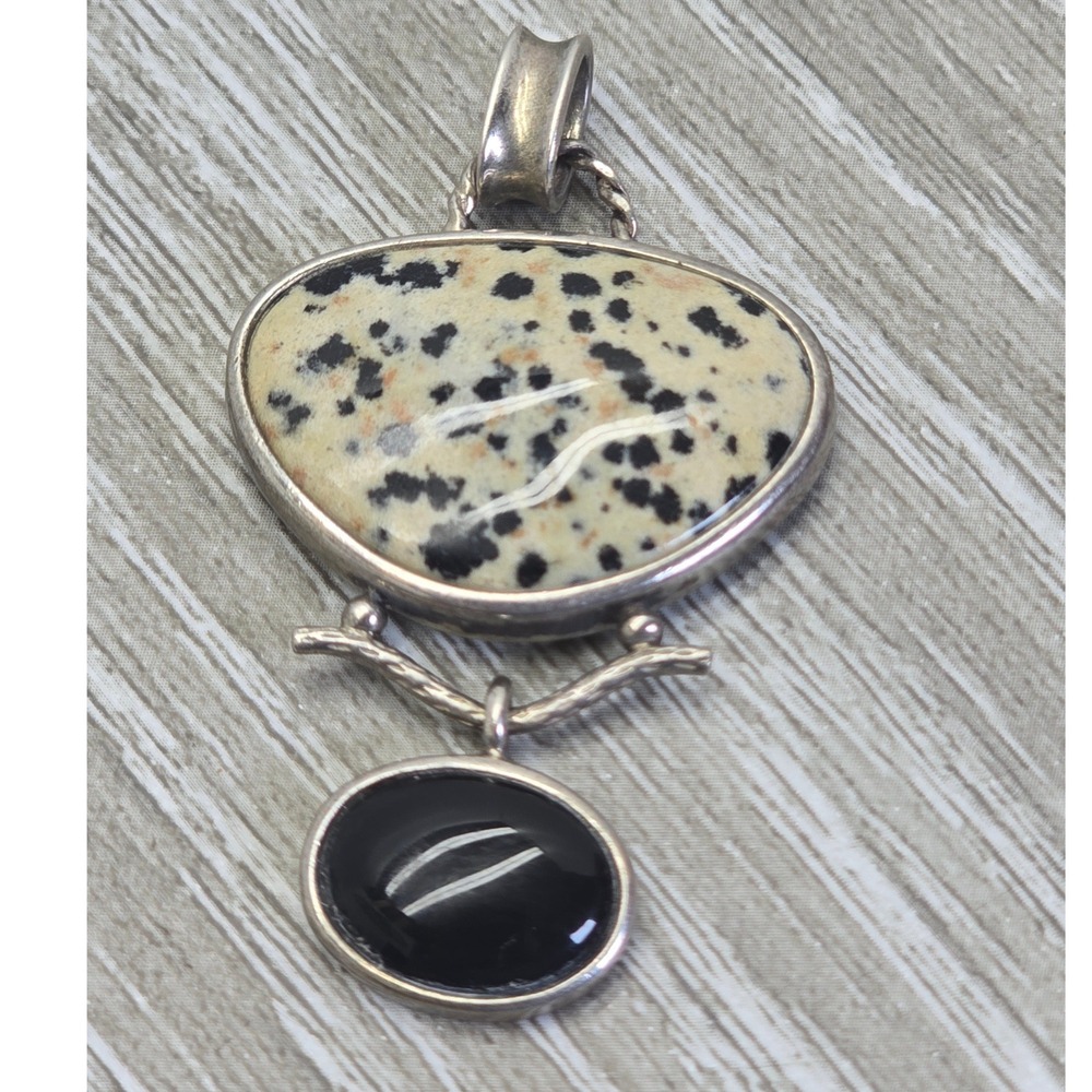Whitney Kelly WK 925 Sterling Silver Dalmatian Jasper Black Onyx Pendant Vintage